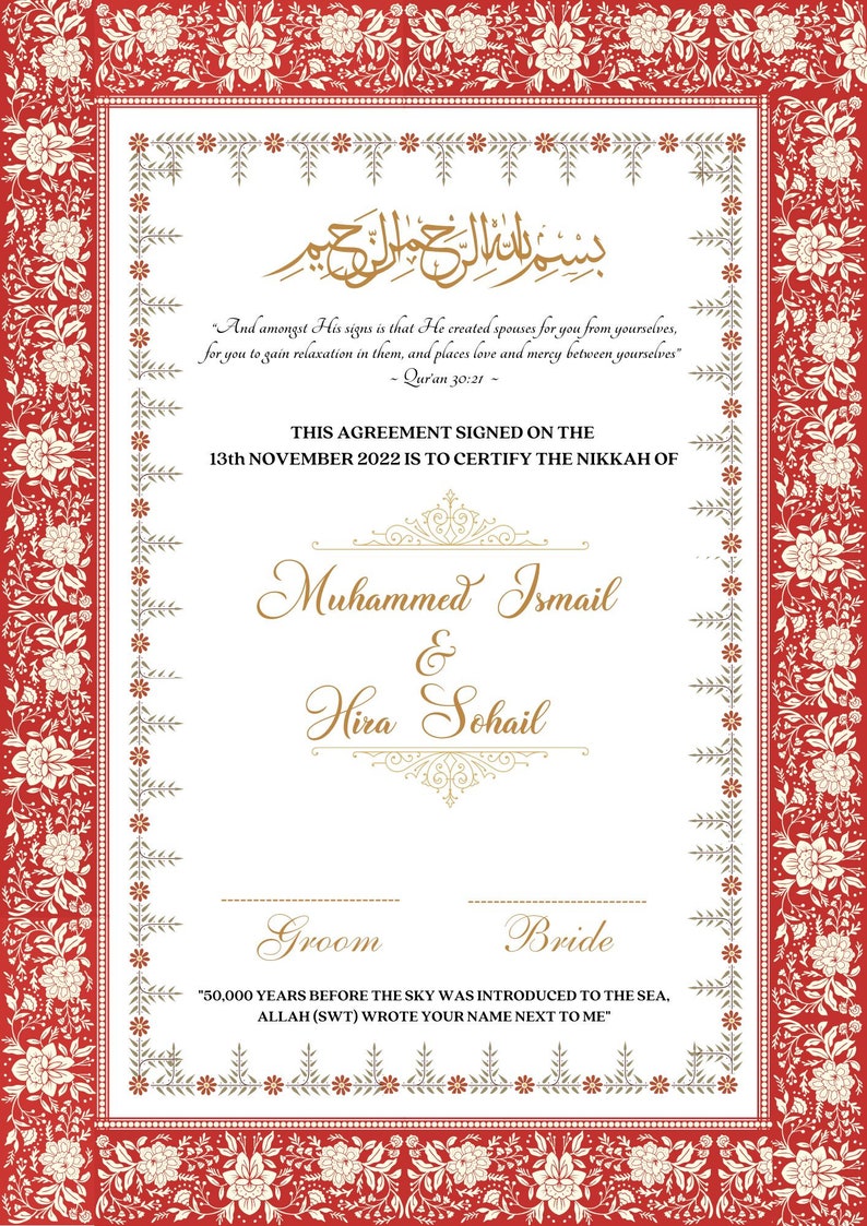 Nikkah Certificate | Nikkah Certificate | Nikkah Nama | Nikkah Contract | Personalised Nikkah certificate Bild 5