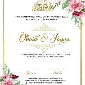 Nikkah Certificate | Nikkah Certificate | Nikkah Nama | Nikkah Contract | Personalised Nikkah certificate Bild 8
