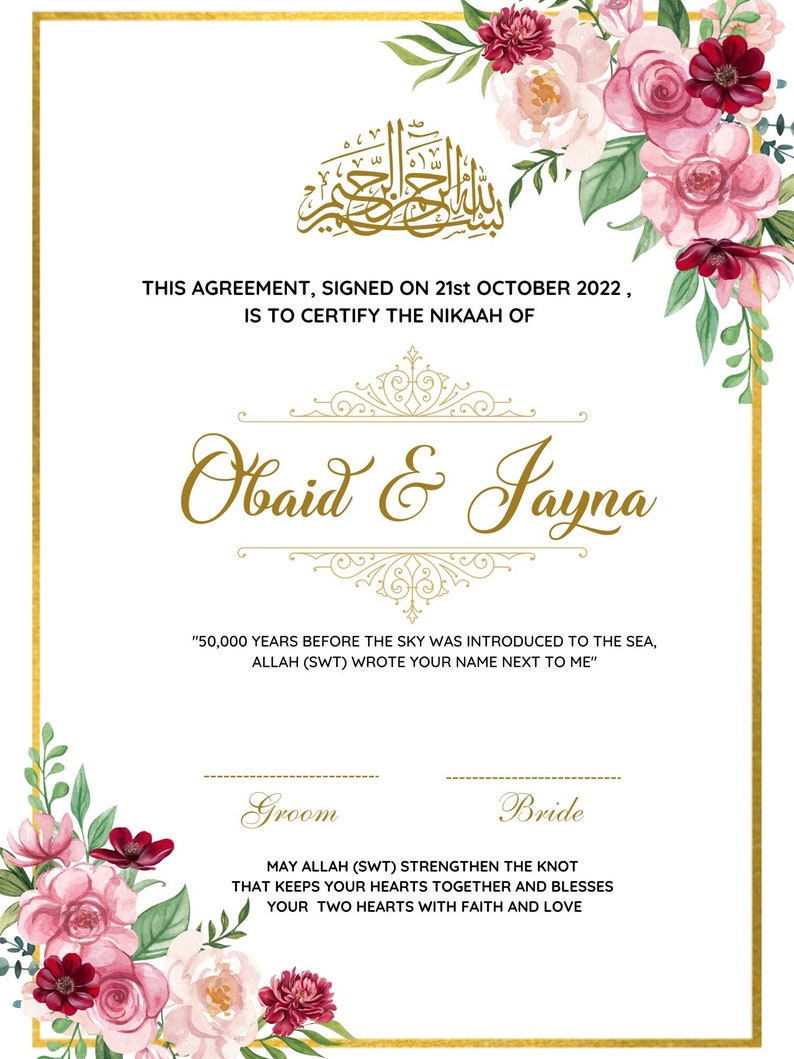 Nikkah Certificate | Nikkah Certificate | Nikkah Nama | Nikkah Contract | Personalised Nikkah certificate Bild 8