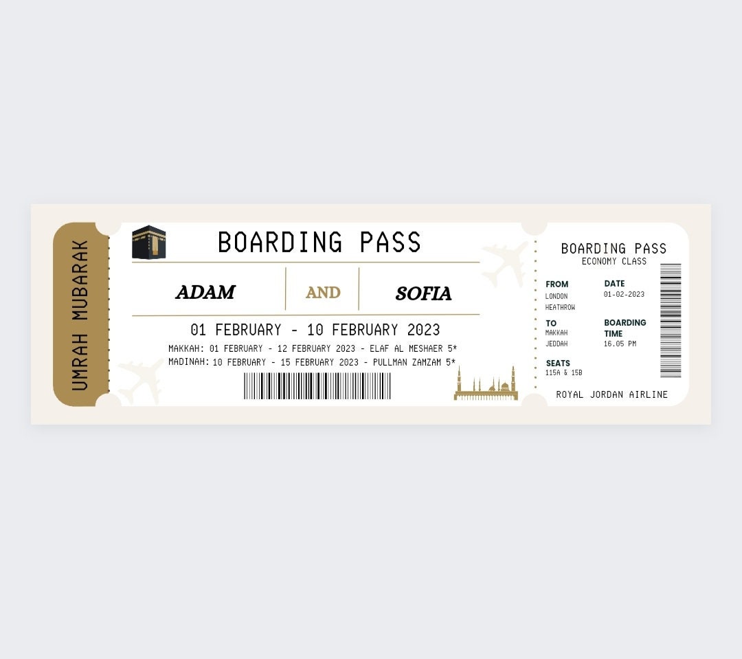 Umrah Boarding Pass Umrah Gift Makkah Madinah Umrah Etsy España