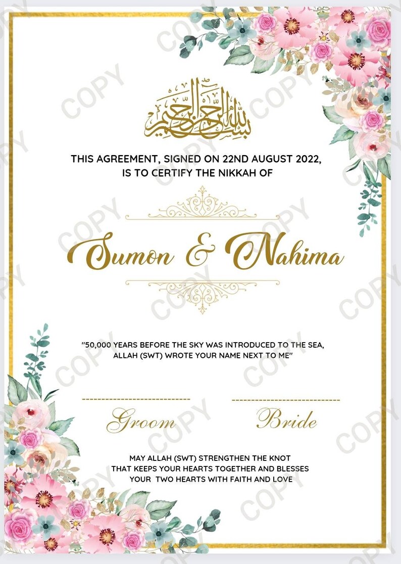 Nikkah Certificate | Nikkah Certificate | Nikkah Nama | Nikkah Contract | Personalised Nikkah certificate Bild 6
