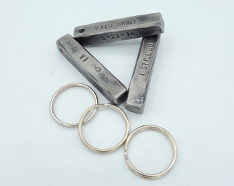 BAR - Hand Stamped Personalized Iron Keychain 6th Anniversary Gift