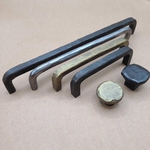 Hand Forged Hammered Pulls and Knobs - Hammered "U" - Cabinet Hardware - Black Brass Silver