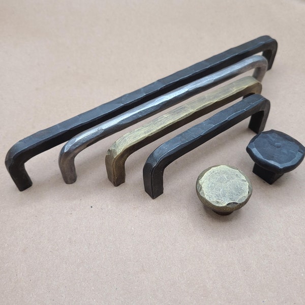 Hand Hammered Pulls and Knobs - Customizable Cabinet Hardware - Black Brass Silver