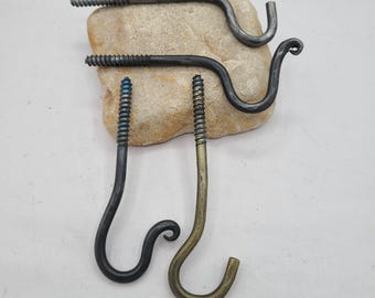 Hand Forged Ceiling Hook: Rustic Black, Brass, or Silver - Vintage Style