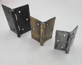 Hand Forged Iron Hammered Hinges (2pc) - Rustic Black, Brass, Silver Finish