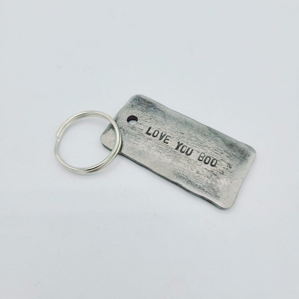 Dog Tag Hand Stamped Personalized Iron Keychain 6th Anniversary