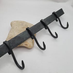 Hand Forged Iron Pot Rack: Rustic Kitchen Organizer with Hammered Hooks