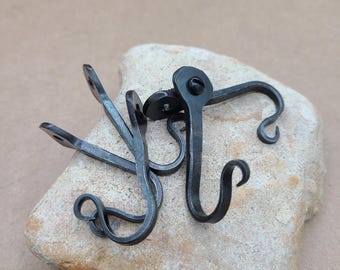 Hand Forged Horseshoe Nail Hooks: Black Iron, 5-Pack
