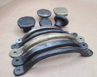 Rustic Hand Hammered Pulls and Drawer Knobs - Unique Ranch Craftsman Style Cabinet Hardware - Black Brass Silver