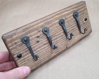 Rustic Key Hooks - Hand Forged Iron & Reclaimed Wood