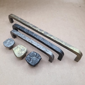 Hand Forged Iron Cabinet Hardware: Cratered Moonscape Texture - Unique Knobs and Pulls