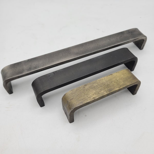 Hand Forged Cabinet Hardware Solid Iron Modern Industrial Pull - .25X1 Wide U Pull