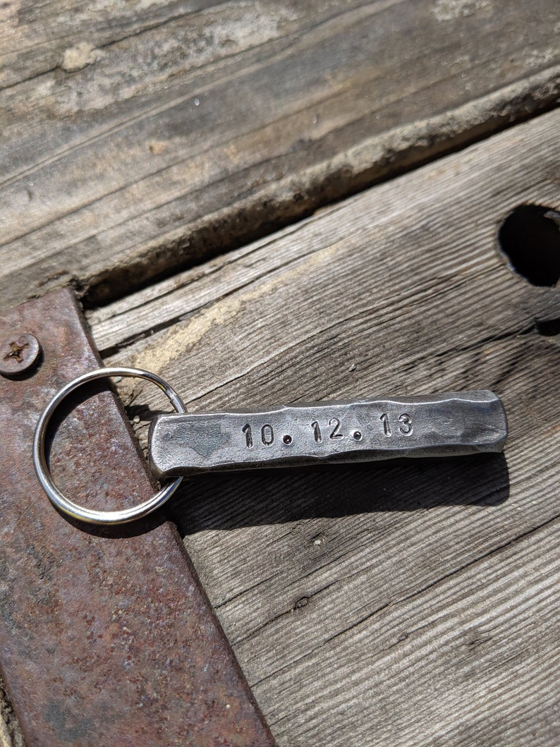 BAR Hand Stamped Personalized Iron Keychain 6th Anniversary Gift image 3