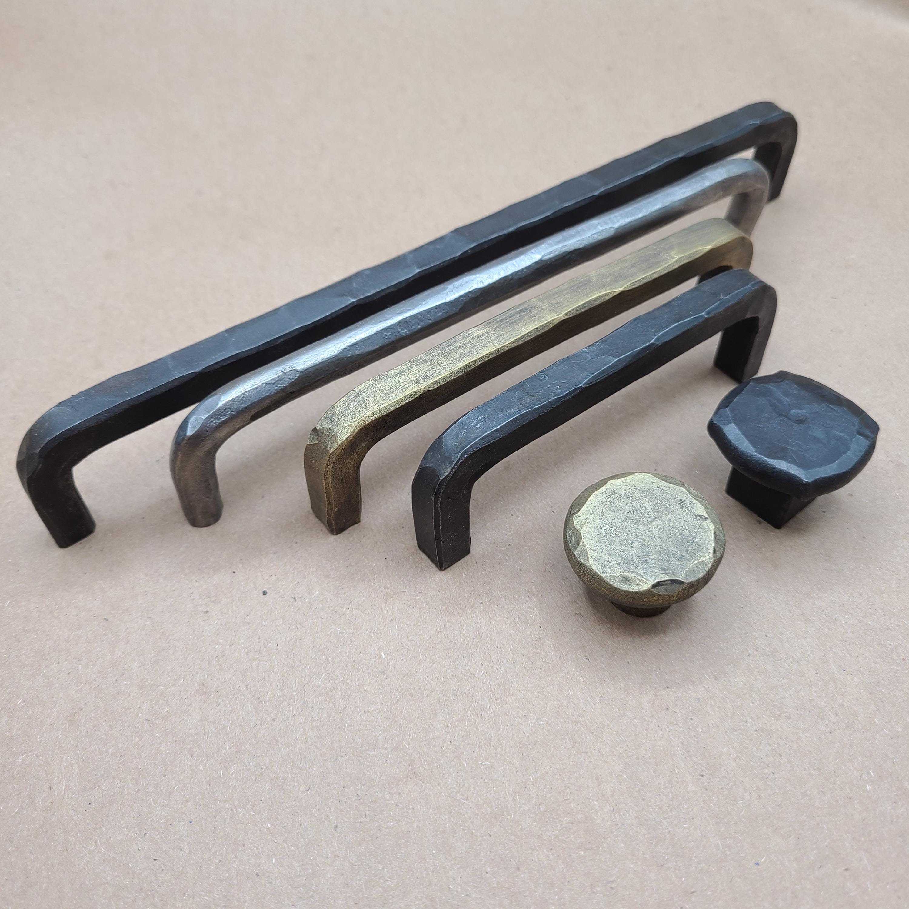 Hand Forged Hammered "U" Pulls and Knobs - Cabinet Hardware - Black Brass Silver
