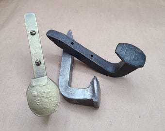 Railroad Spike Hook Single Bend - Hand Forged Black Silver