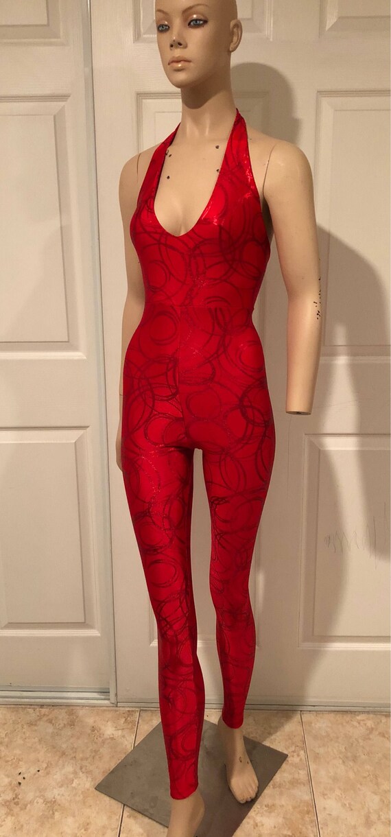 red unitard jumpsuit