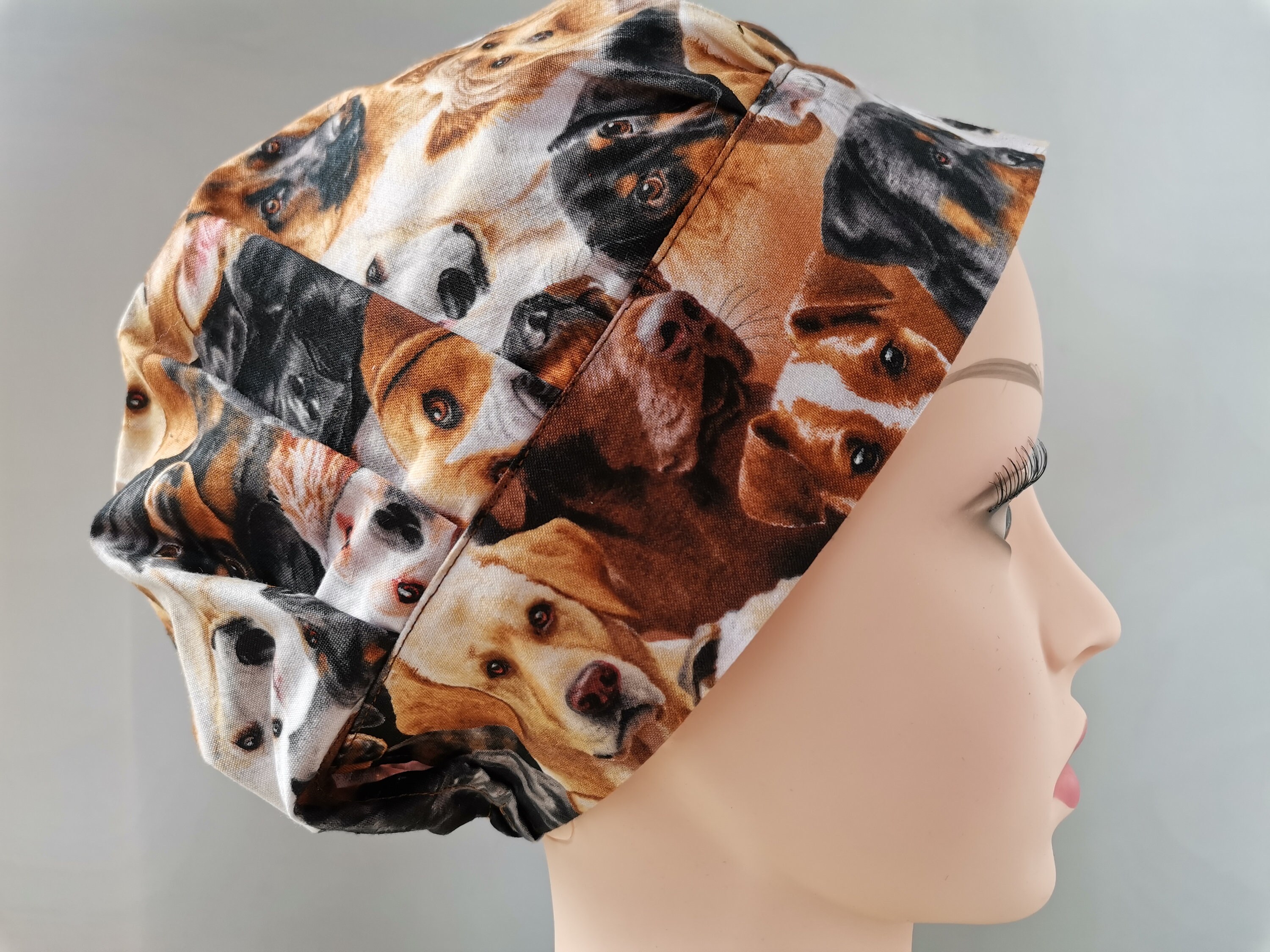 Dog print scrub caps for women with mask buttons service Etsy