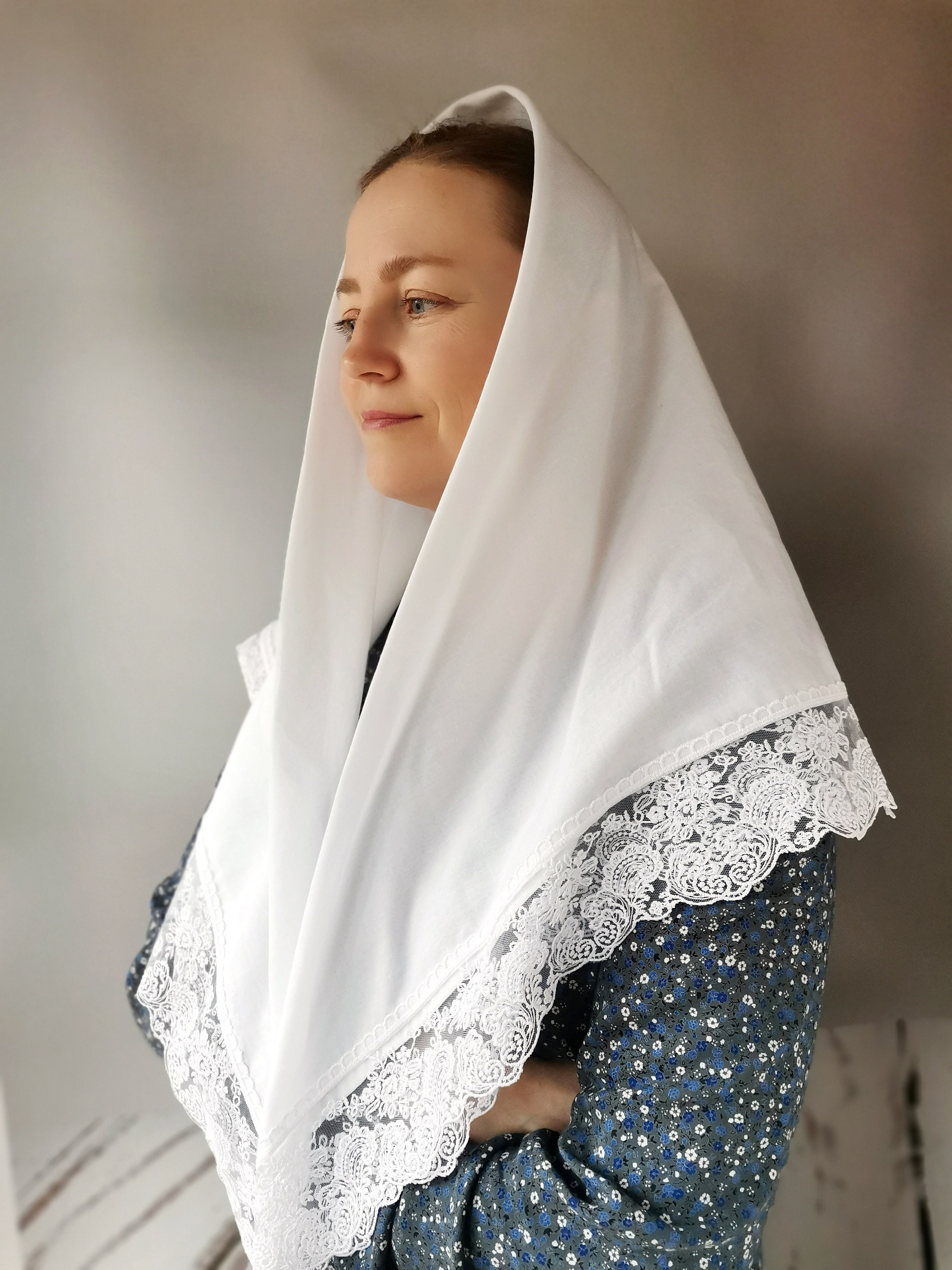 Cotton head scarf with floral soft lace for women Christian Etsy