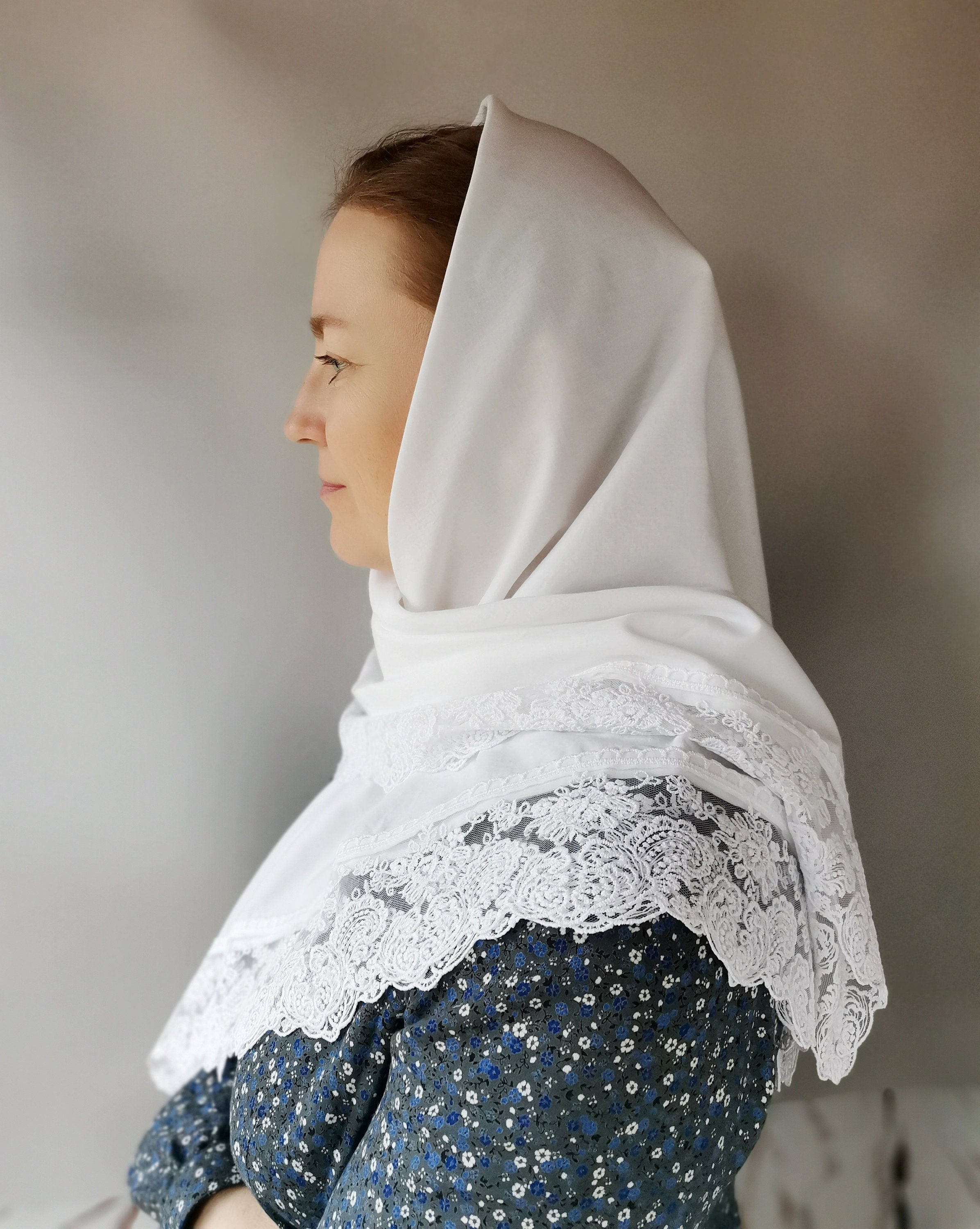 Cotton head scarf with floral soft lace for women Christian Etsy