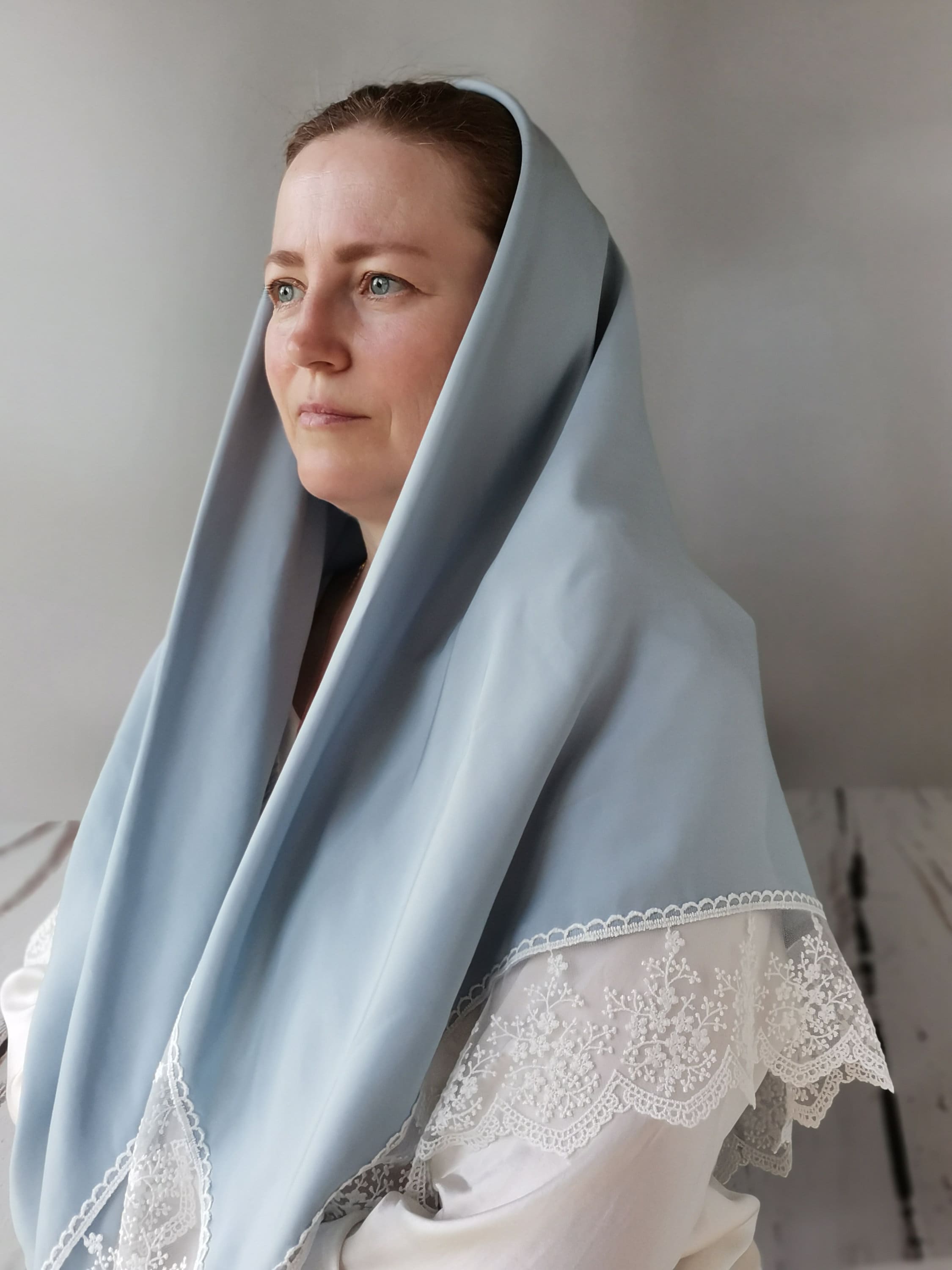 Viscose head scarf with floral lace for women Christian Etsy