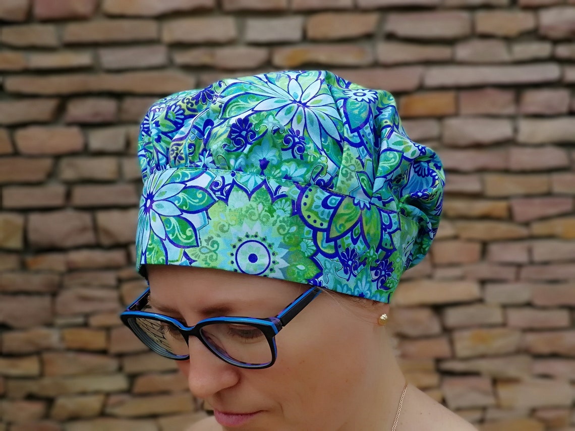 Mandala Scrub Hat With Or Without Buttons For Women Head Etsy