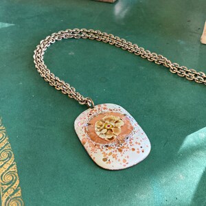 Vintage Enamel Pendant Necklace, Statement Necklace, Painted Flower Necklace, Vintage Jewelry, Enamel on Metal