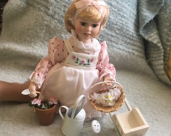 Vintage Porcelain Doll, Jessica The Gardener, The Royalton Collection, Collectible Dolls