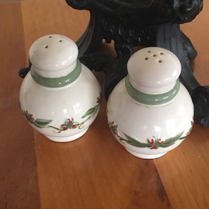 Small Ceramic Salt & Pepper Shakers White with Ivy Design