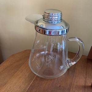 Vintage Water Pitcher & Glasses Set Atomic Star Design, Drinking Set, Glass Pitcher for Milk or Juice, Vintage Kitchen