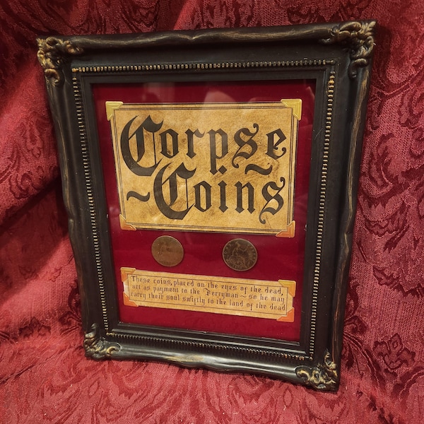 Macabre Corpse Coins Antique Coin Display - Goth Horror Decor Black Frame