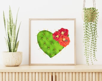 Cactus Hummingbird Heart - Art Print | Desert and Hummingbird Art Print | Nature Art Home Wall Decor