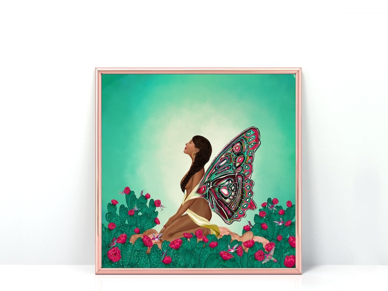 Divine Transformation Art Print Butterfly Woman Art Print Nature Art Print Desert Landscape Home Decor Wall Art Decorative Art image 2