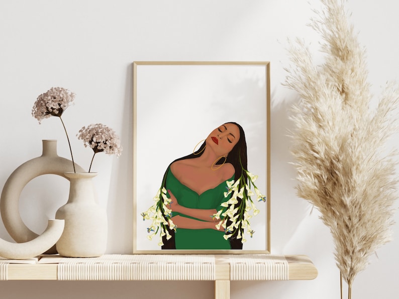 Self Love Art Print Women of Color with Calla Lilies Artwork Hummingbirds and Floral Inspired Art Eclectic Home Decor Wall Art image 1