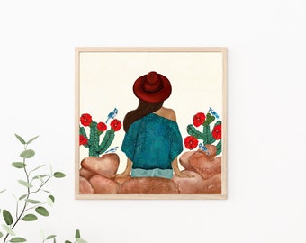 Daydreaming | Art Print | Joshua Tree and Blue Jay Artwork | Nature Inspired Home Wall Decor | Vibrant Decorative Art