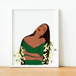 Self Love Art Print Women of Color with Calla Lilies Artwork Hummingbirds and Floral Inspired Art Eclectic Home Decor Wall Art image 2