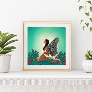 Divine Transformation Art Print Butterfly Woman Art Print Nature Art Print Desert Landscape Home Decor Wall Art Decorative Art image 1
