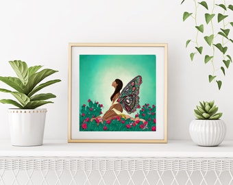 Divine Transformation | Art Print | Butterfly Woman Art Print | Nature Art Print | Desert Landscape Home Decor Wall Art | Decorative Art