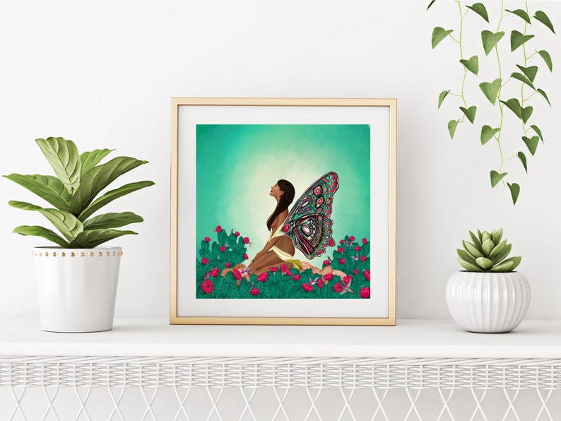 Divine Transformation Art Print Butterfly Woman Art Print Nature Art Print Desert Landscape Home Decor Wall Art Decorative Art image 1