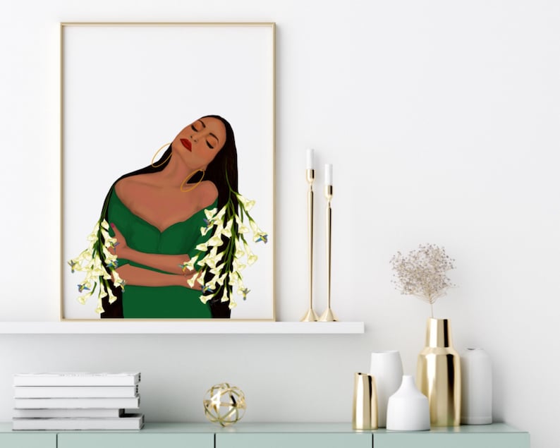 Self Love Art Print Women of Color with Calla Lilies Artwork Hummingbirds and Floral Inspired Art Eclectic Home Decor Wall Art image 3