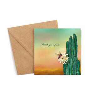 Protect Your Peace with Quote | Motivational Quote Art Greeting Card | Empowering Artwork | Stationery Gift