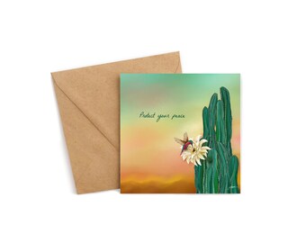 Protect Your Peace with Quote | Motivational Quote Art Greeting Card | Empowering Artwork | Stationery Gift