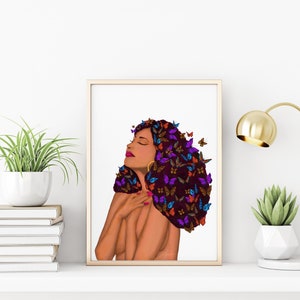 Grateful Heart - Art Print | Women of Color with Butterflies Artwork  | Self Care and Floral Inspired Art |  Eclectic Home Decor Wall Art