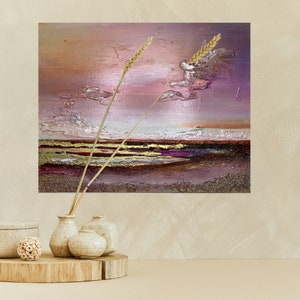 Acrylbild auf Leinwand, abstrakt, Landschaft, modern, Kunst, handgemalt, Original und signiert, Unikat, Wandbild, Gold, Pink