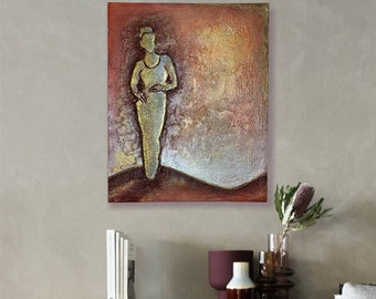 Acrylbild auf Leinwand, Frau, Portret, Modern, Original, Rot und Gold, Lady, Frauenbild, Kunst, Wandkunst