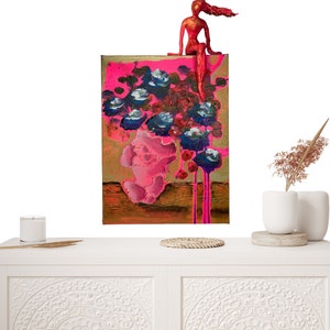 Acrylbild auf Leinwand, modern, Blumen, Dithmarschen, Frau, Frauenporträt, Stillleben, moderne Kunst, Wandkunst, Gemälde, Malerei, Rosa,