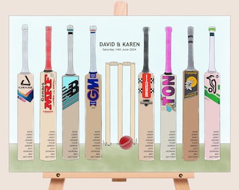 Cricket Bat Wedding Table Plan: Personalized Seating Chart