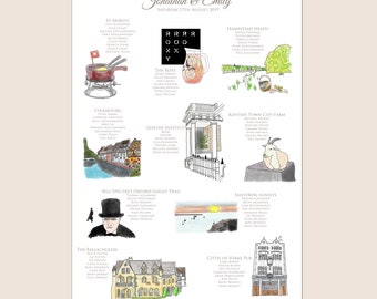 Our story Illustrated Wedding Table Plan, Wedding Seating Plan, Bespoke Wedding Table Plan, Custom Wedding Table Plan, Our story wedding