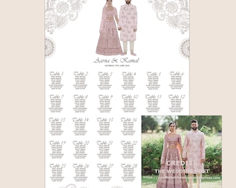 Custom Couple Illustration Wedding Table Plan: Bespoke Portrait
