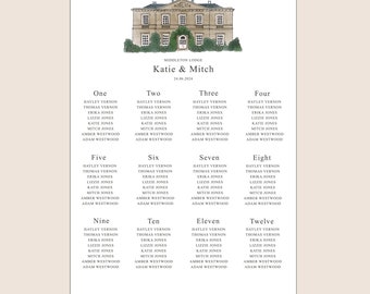 Bespoke Wedding Venue Table Plan: Illustrated Seating Chart